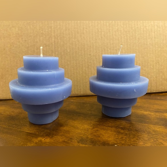 Quilt Blue Pillar Tiered Candles - Picture 1 of 6